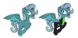 Size: 8036x3957 | Tagged: safe, artist:doraair, artist:harmonyharp, derpibooru import, oc, oc:thundersky (ice1517), unofficial characters only, pegasus, pony, icey-verse, base used, blank flank, clothes, female, flying, heterochromia, magical gay spawn, mare, multicolored hair, offspring, open mouth, parent:open skies, parent:thunderlane, parents:thunderskies, raised hoof, raised leg, simple background, solo, transparent background, uniform, washouts uniform