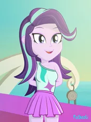 Size: 1500x2000 | Tagged: safe, artist:fathzoli, derpibooru import, starlight glimmer, equestria girls, equestria girls series, spring breakdown, spoiler:eqg series (season 2), alternate clothes, arm behind back, cruise ship, cute, female, glimmerbetes, hands behind back, ocean, ship, smiling, solo, watermark, yacht