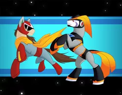 Size: 1000x783 | Tagged: safe, artist:peachiekeenie, derpibooru import, ponified, pony, bass (megaman), megaman, proto man