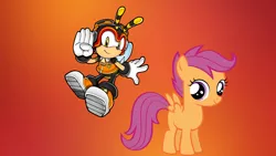 Size: 2560x1440 | Tagged: artist:brandonale, charmy bee, crossover, derpibooru import, safe, scootaloo, sonic the hedgehog (series)