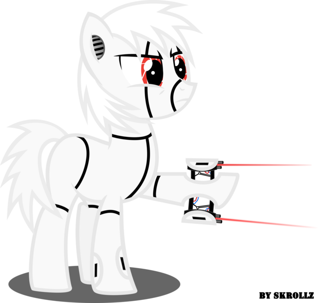 Size: 4478x4245 | Tagged: safe, artist:skrollz, derpibooru import, ponified, pony, robot, robot pony, portal (valve), turret