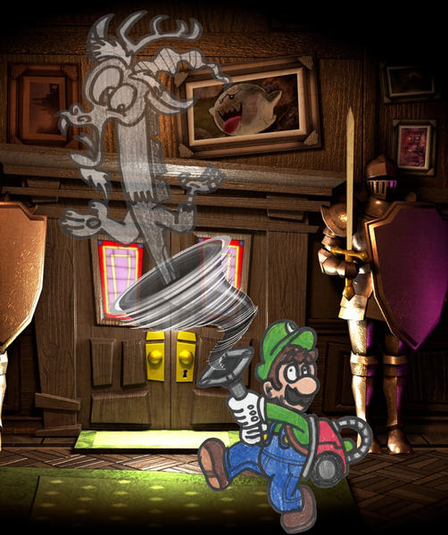 Size: 1939x2317 | Tagged: artist:drquack64, crossover, derpibooru import, discord, draconequus, ghost, luigi, luigi's mansion, safe, super mario bros., undead