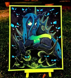 Size: 856x934 | Tagged: artist:colorsceempainting, canvas, changeling, changeling queen, chrysalis' throne, derpibooru import, female, queen chrysalis, safe, throne, traditional art