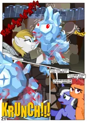 Size: 752x1063 | Tagged: safe, artist:christhes, derpibooru import, oc, oc:gracenote, oc:maple leaf, ponified, earth pony, pegasus, pony, unicorn, broken, comic, dead, death, female, jabba's palace, luke skywalker, mare, peril, rancor pit, shattered, spike's statue, star mares, star wars, wide eyes, x eyes