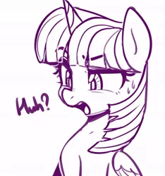 Size: 636x680 | Tagged: safe, artist:maren, derpibooru import, twilight sparkle, twilight sparkle (alicorn), alicorn, pony, huh, simple background, sketch, sweat, white background