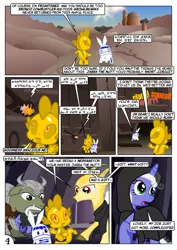 Size: 752x1063 | Tagged: safe, artist:christhes, derpibooru import, oc, oc:gracenote, ponified, pony, unicorn, c-3po, comic, droid, female, jabba's palace, mare, r2-d2, star mares, star wars, topi