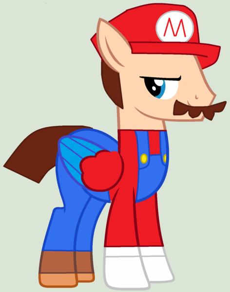 Size: 1268x1612 | Tagged: safe, artist:pegasski, artist:twidashfan1234, derpibooru import, ponified, pegasus, pony, base used, cap, clothes, crossover, gloves, hat, mario, mario's hat, nintendo, overalls, shirt, shoes, super mario bros., undershirt