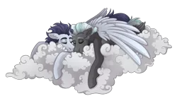 Size: 3500x2000 | Tagged: safe, artist:kikirdcz, derpibooru import, soarin', thunderlane, pegasus, pony, cloud, floppy ears, gay, male, prone, shipping, simple background, sleeping, soarilane, stallion, transparent background, wing blanket