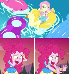 Size: 1119x1210 | Tagged: safe, derpibooru import, fluttershy, pinkie pie, human, equestria girls, equestria girls series, i'm on a yacht, sunset's backstage pass!, spoiler:eqg series (season 2), barefoot, clothes, excited, feet, female, flutterfeet, flutterpie, image, legs, lesbian, png, sexy, shipping, tongue out, wiggling toes