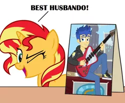 Size: 1100x900 | Tagged: safe, derpibooru import, edit, flash sentry, sunset shimmer, best trends forever, equestria girls, equestria girls series, applejack's sign, female, flashimmer, husbando, male, meme, shipping, straight