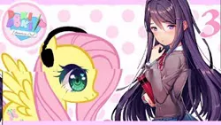 Size: 320x180 | Tagged: safe, artist:vannamelon, derpibooru import, fluttershy, human, pegasus, pony, clothes, doki doki literature club, headphones, thumbnail, vannamelon, yuri (ddlc)