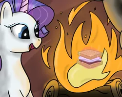 Size: 1250x1000 | Tagged: safe, artist:spaceponies, derpibooru import, rarity, unicorn, campfire, cannibalism, female, food, magic, marshmallow, rarity is a marshmallow, s'mores, solo, telekinesis