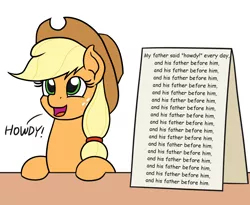 Size: 1100x900 | Tagged: safe, artist:mkogwheel, derpibooru import, edit, applejack, earth pony, pony, and his father before him, applejack's sign, female, howdy, mare