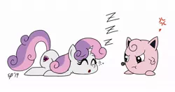 Size: 900x474 | Tagged: safe, artist:cartoon-eric, derpibooru import, sweetie belle, jigglypuff, unicorn, :t, cross-popping veins, crossover, cutie mark, onomatopoeia, pokémon, sleeping, sound effects, this will end in facial drawings, zzz