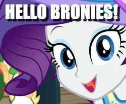 Size: 820x674 | Tagged: safe, derpibooru import, edit, edited screencap, screencap, rarity, camping must-haves, equestria girls, equestria girls series, spoiler:eqg series (season 2), breaking the fourth wall, bronybait, caption, cropped, cute, hello, image macro, raribetes, solo focus, talking to viewer, text