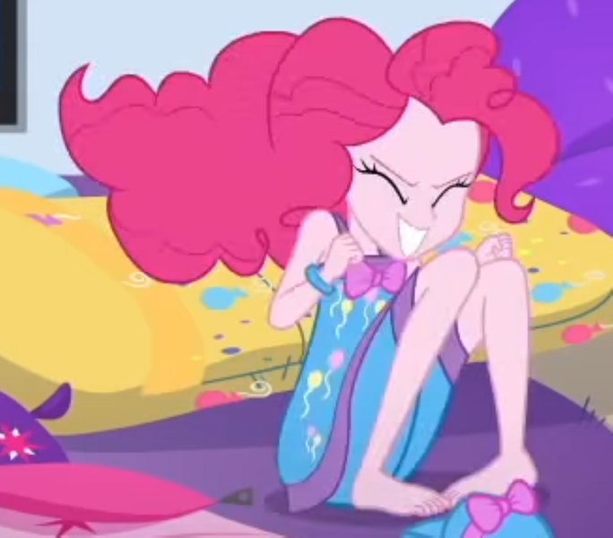 Size: 2100x1842 | Tagged: safe, derpibooru import, screencap, pinkie pie, equestria girls, equestria girls series, sunset's backstage pass!, spoiler:eqg series (season 2), barefoot, clothes, cropped, feet, nightgown, pajamas, sleeveless, solo