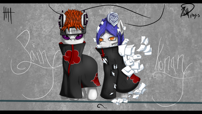 Size: 1920x1080 | Tagged: safe, artist:ephemurai, derpibooru import, ponified, pony, akatsuki, konan, naruto, pain, pain (naruto)