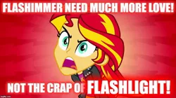 Size: 888x499 | Tagged: safe, derpibooru import, edit, edited screencap, screencap, sunset shimmer, equestria girls, equestria girls (movie), abstract background, engrish, female, implied flash sentry, implied flashimmer, implied flashlight, implied shipping, implied straight, male, op is trying to be edgy, solo