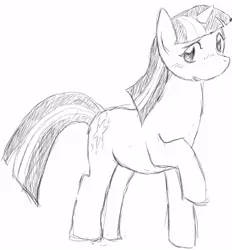 Size: 500x538 | Tagged: safe, artist:seidouryu, derpibooru import, twilight sparkle, pony, unicorn, female, lineart, mare, monochrome, raised hoof, solo, traditional art, unicorn twilight