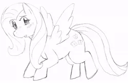 Size: 801x521 | Tagged: safe, artist:seidouryu, derpibooru import, fluttershy, pegasus, pony, female, lineart, mare, monochrome, traditional art