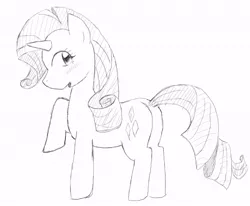 Size: 600x495 | Tagged: safe, artist:seidouryu, derpibooru import, rarity, pony, unicorn, female, lineart, mare, monochrome, raised hoof, solo, traditional art