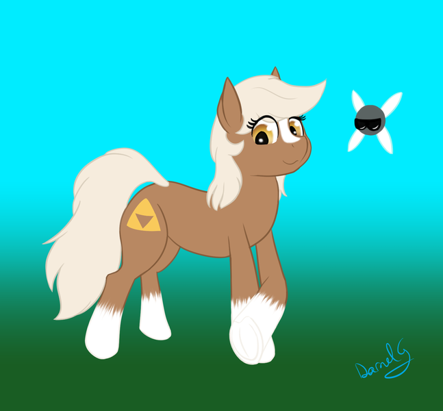 Size: 1618x1500 | Tagged: safe, artist:darnelg, derpibooru import, oc, oc:anon, earth pony, pony, blaze (coat marking), epona, looking at you, navi, socks (coat marking), the legend of zelda