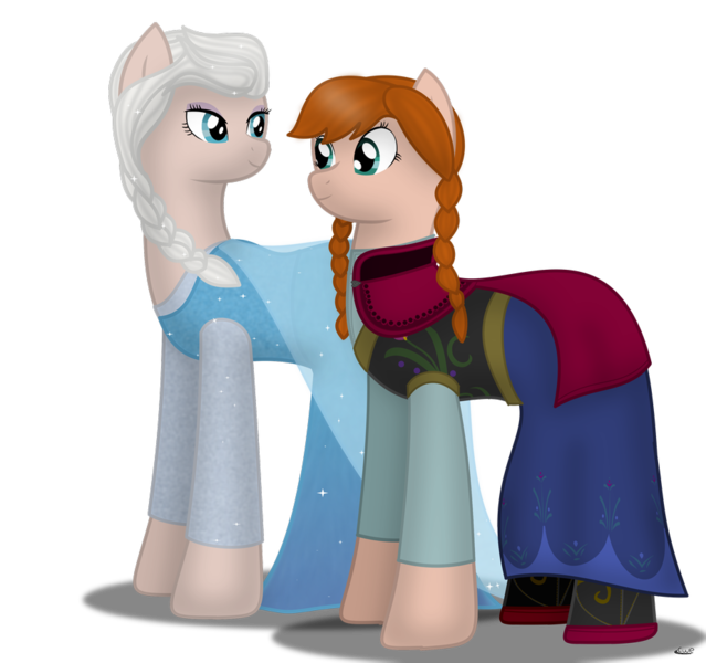 Size: 923x866 | Tagged: safe, artist:99999999000, derpibooru import, ponified, pony, anna, clothes, disney, disney princess, dress, elsa, frozen (movie), gown, siblings, snow queen