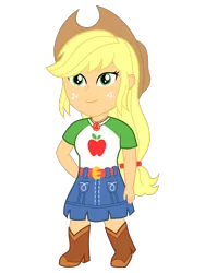 Size: 1500x2000 | Tagged: safe, artist:fathzoli, derpibooru import, applejack, equestria girls, applejack's hat, belt, boots, clothes, cowboy hat, cute, deformed, denim skirt, female, freckles, geode of super strength, hat, magical geodes, raglan shirt, shirt, shoes, simple background, skirt, solo, stetson, t-shirt, transparent background