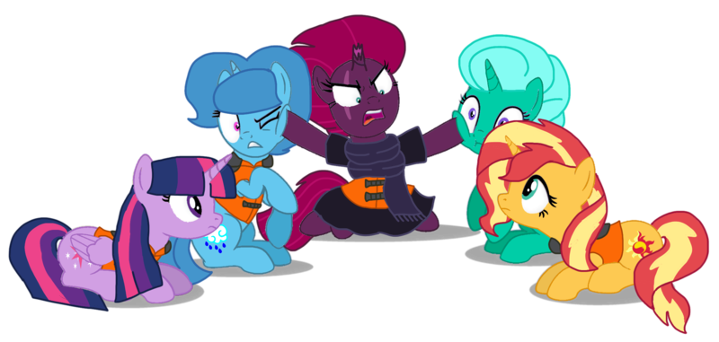 Size: 2258x1076 | Tagged: safe, artist:徐詩珮, derpibooru import, fizzlepop berrytwist, glitter drops, spring rain, sunset shimmer, tempest shadow, twilight sparkle, twilight sparkle (alicorn), alicorn, pony, unicorn, series:sprglitemplight diary, series:sprglitemplight life jacket days, series:springshadowdrops diary, series:springshadowdrops life jacket days, angry, base used, bisexual, broken horn, clothes, cute, female, glitterbetes, glitterlight, glittershadow, glittershimmer, horn, lesbian, polyamory, scarf, shipping, simple background, sprglitemplight, sprglitemplightshimmer, springbetes, springdrops, springlight, springshadow, springshadowdrops, springshimmer, sunsetsparkle, tempestbetes, tempestlight, tempestlightshimmer, tempestshimmer, transparent background