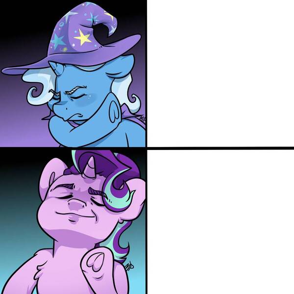 Artist Midnightpremiere Derpibooru Import Frog Hoof Hotline Bling Meme Meme Template Pony Safe Starlight Glimmer Template Trixie Underhoof Unicorn Twibooru