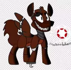 Size: 663x655 | Tagged: safe, derpibooru import, ponified, fox, pegasus, pony, robot, robot pony, alpha channel, animatronic pony, base used, crossover, eyepatch, fangs, five nights at freddy's, foxy, hook, logo, male, movieunleashers, smiling, solo, text