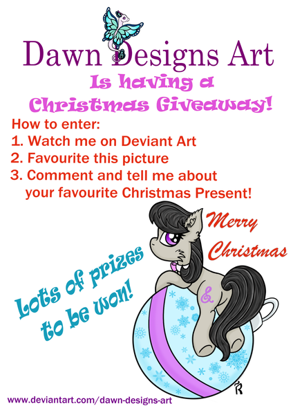 Size: 2480x3508 | Tagged: safe, artist:dawn-designs-art, derpibooru import, octavia melody, earth pony, pony, art giveaway, bauble, baubles, christmas, cute, giveaway, hearth's warming, holiday, merry christmas, raffle, solo