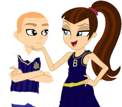 Size: 699x614 | Tagged: safe, artist:kayman13, derpibooru import, equestria girls, bully, bully (video game), cheerleader outfit, clothes, crest, crossed arms, crossover, equestria girls-ified, female, hand on chin, hand on hip, jimmy hopkins, looking at each other, male, mandy wiles, ponytail, school uniform, simple background, symbol, transparent background, uniform, vest