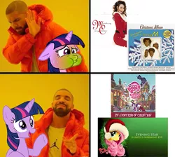 Size: 585x525 | Tagged: safe, artist:luckreza8, derpibooru import, edit, edited screencap, screencap, human, pony, unicorn, friendship is magic, boney m, drake, female, hotline bling, it's a pony kind of christmas, male, marcus warner, mare, mariah carey, meme