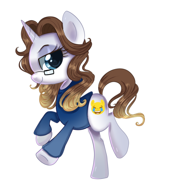 Size: 1717x1725 | Tagged: safe, artist:peachesandcreamated, derpibooru import, oc, unofficial characters only, pony, unicorn, clothes, emoji, female, glasses, horn, mare, simple background, solo, transparent background, unicorn oc, 😂