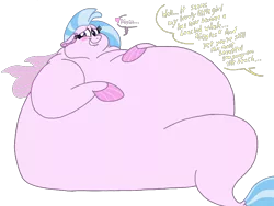 Size: 1024x768 | Tagged: suggestive, artist:jamesawilliams1996, artist:princebluemoon3, color edit, derpibooru import, edit, silverstream, seapony (g4), belly, big belly, blushing, colored, dialogue, fat, female, huge belly, implied ocean flow, lip bite, morbidly obese, obese, offscreen character, silverblob, simple background, solo, solo female, story included, transparent background