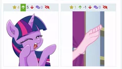 Size: 713x402 | Tagged: safe, artist:yinglongfujun, derpibooru import, screencap, pinkie pie, twilight sparkle, pony, derpibooru, equestria girls, equestria girls series, sunset's backstage pass!, spoiler:eqg series (season 2), barefoot, faic, feet, foot focus, juxtaposition, juxtaposition win, listen here you little, meme, meta, simple background, solo, transparent background