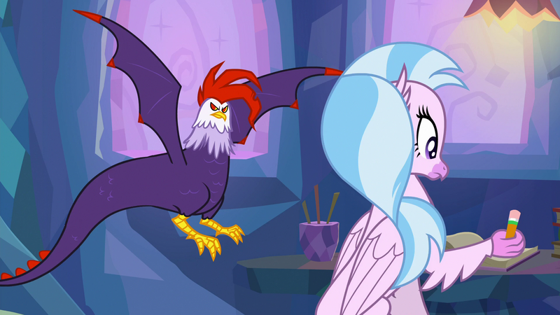 Size: 1920x1080 | Tagged: classical hippogriff, cockatrice, derpibooru import, duo, edith (cockatrice), female, hippogriff, safe, screencap, silverstream, spread wings, student counsel, wings