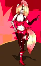 Size: 312x500 | Tagged: safe, artist:lullabyjak, derpibooru import, ponified, anthro, pony, cherri bomb, commission, fanart, hazbin hotel, ready to fight old man?