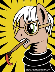 Size: 449x581 | Tagged: safe, artist:samoht-lion, derpibooru import, pop art (character), ponified, earth pony, pony, abstract background, andy warhol, bust, clothes, glasses, male, mouth hold, paintbrush, solo, stallion