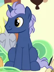 Size: 199x264 | Tagged: safe, derpibooru import, screencap, derpy hooves, midnight snack (character), pony, unicorn, the last problem, background pony, cropped, friendship student, male, sitting, smiling, solo focus, stallion