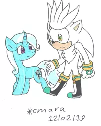 Size: 1014x1263 | Tagged: artist:carlycmarathecat, artist:cmara, crossover, derpibooru import, safe, silver the hedgehog, sonic the hedgehog (series), trixie