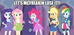 Size: 800x377 | Tagged: safe, derpibooru import, edit, edited screencap, screencap, applejack, fluttershy, pinkie pie, rainbow dash, rarity, equestria girls, equestria girls (movie), humane five, meme, pinkie has a crazy idea