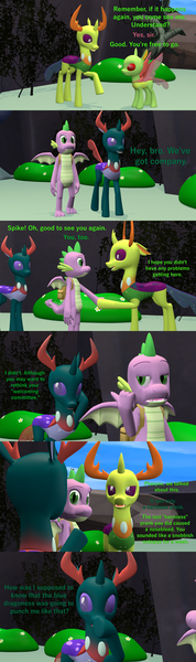 Size: 1920x6480 | Tagged: 3d, artist:papadragon69, backpack, changedling, changedling brothers, changeling, changeling hive, comic, comic:spike's cyosa, cyoa, derpibooru import, dragon, implied princess ember, king thorax, older, older spike, pharynx, prince pharynx, rock, safe, source filmmaker, spike, teenager, teenage spike, thorax, winged spike