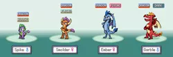 Size: 4800x1600 | Tagged: artist:tarkan809, derpibooru import, dragon, gameboy advance, garble, pixel art, pokémon, pokemon firered, princess ember, safe, smolder, spike