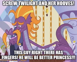 Size: 624x500 | Tagged: caption, cropped, derpibooru import, edit, edited screencap, facial hair, image macro, imgflip, implied twilight sparkle, lidded eyes, male, meme, moustache, open mouth, safe, screencap, sea serpent, shitposting, slice of life (episode), smiling, solo, steven magnet, stupid sexy steven magnet, text