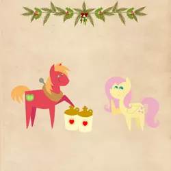 Size: 2000x2000 | Tagged: safe, anonymous artist, derpibooru import, big macintosh, fluttershy, pony, series:12 days of hearth's warming, series:fm holidays, 12 days of christmas, christmas, cider, female, fluttermac, hearth's warming, holiday, holly, jug, looking at each other, male, mistletoe, pointy ponies, shipping, spruce, straight, texture