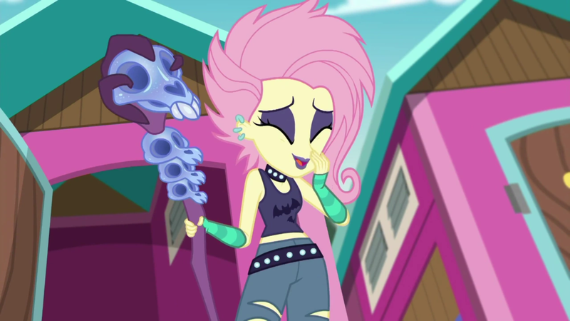 Size: 1920x1080 | Tagged: safe, derpibooru import, screencap, fluttershy, equestria girls, equestria girls series, the road less scheduled, spoiler:eqg series (season 2), clothes, flutterpunk, midriff, sleeveless, solo, tanktop