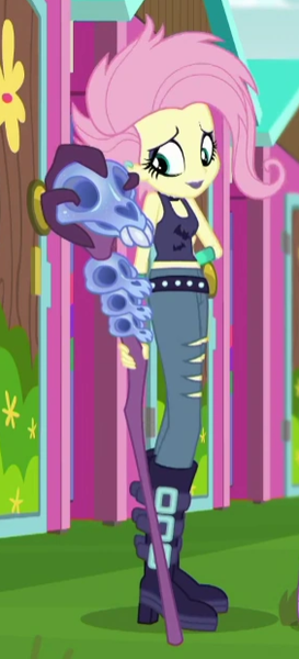 Size: 282x619 | Tagged: safe, derpibooru import, screencap, fluttershy, equestria girls, equestria girls series, the road less scheduled, spoiler:eqg series (season 2), clothes, cropped, flutterpunk, midriff, sleeveless, solo, tanktop