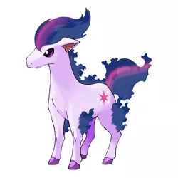 Size: 630x630 | Tagged: artist:pokemoncoloursplash, crossover, derpibooru import, mane of fire, palette swap, pokémon, ponyta, purple fire, recolor, safe, simple background, solo, twilight sparkle, white background